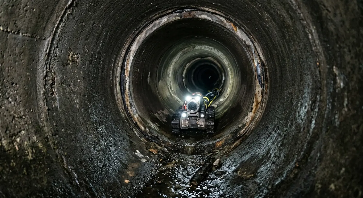 Robotic sewer camera inspecting pipe interior for Drain Snake Service in Sun Prairie